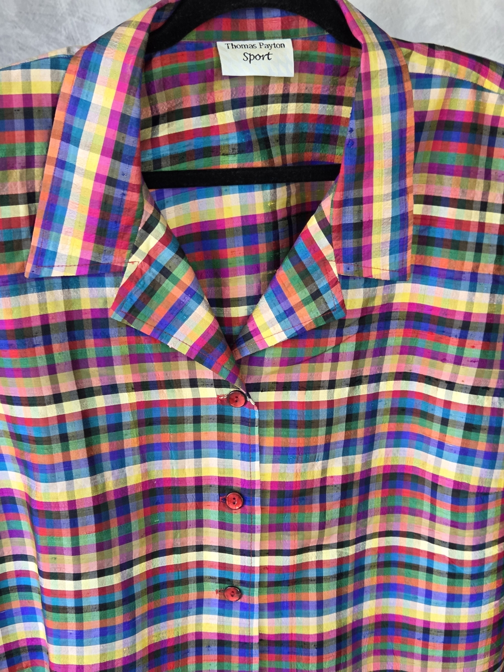 Vintage Thomas Payton Sport Colorful Plaid Silk Blouse Size 20